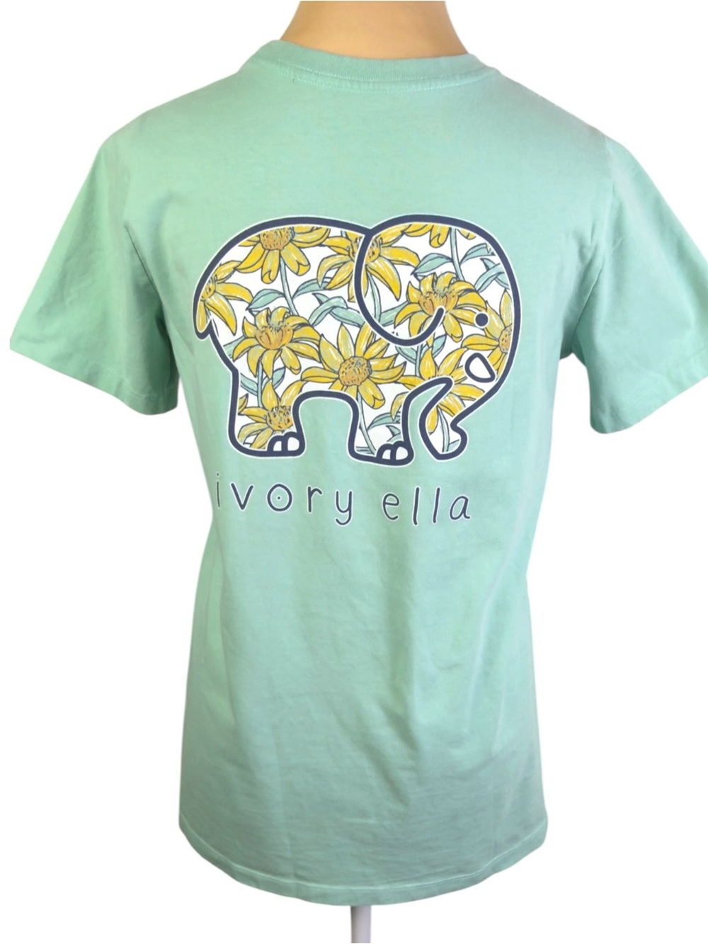 Ivory Ella Mint Green Sunflower Elephant Graphic Pocket Tee Shirt Size Small